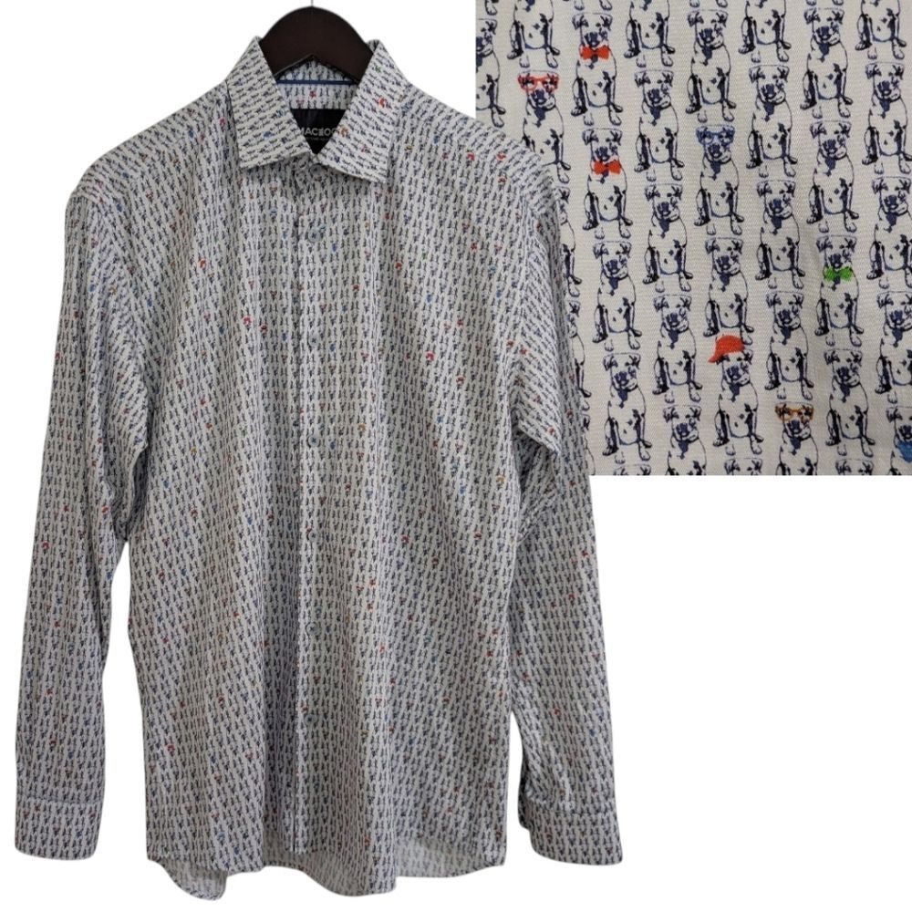Maceoo Paris Fibonacci Dog Blue Button Down Shirt - Size 4 (L)